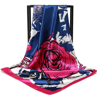 TT259 square neck scarf with Rose print: Red Green