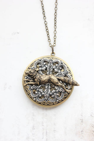 Big Fox Locket: All Antiqued Brass