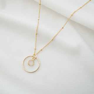 Gold Circle Hoop with Moonstone on 14K Gold fill Necklace: 18" Cable chain