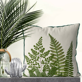 Fern Grove 2 Leaf Botanical Throw Pillow or Outdoor cushion: 18x18inch / Indoor - Cotton/Linen Mix