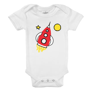 Rocket Ship Space To The Moon Travel Organic Baby Bodysuit