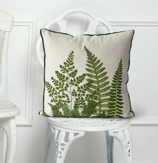 Fern Grove 2 Leaf Botanical Throw Pillow or Outdoor cushion: 18x18inch / Indoor - Cotton/Linen Mix