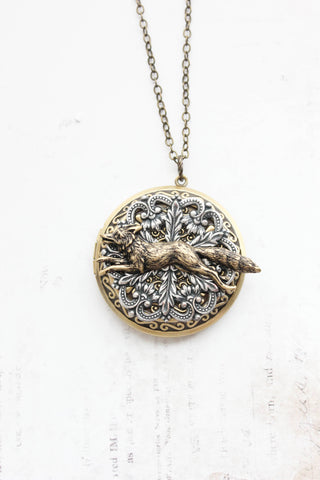 Big Fox Locket: All Antiqued Brass