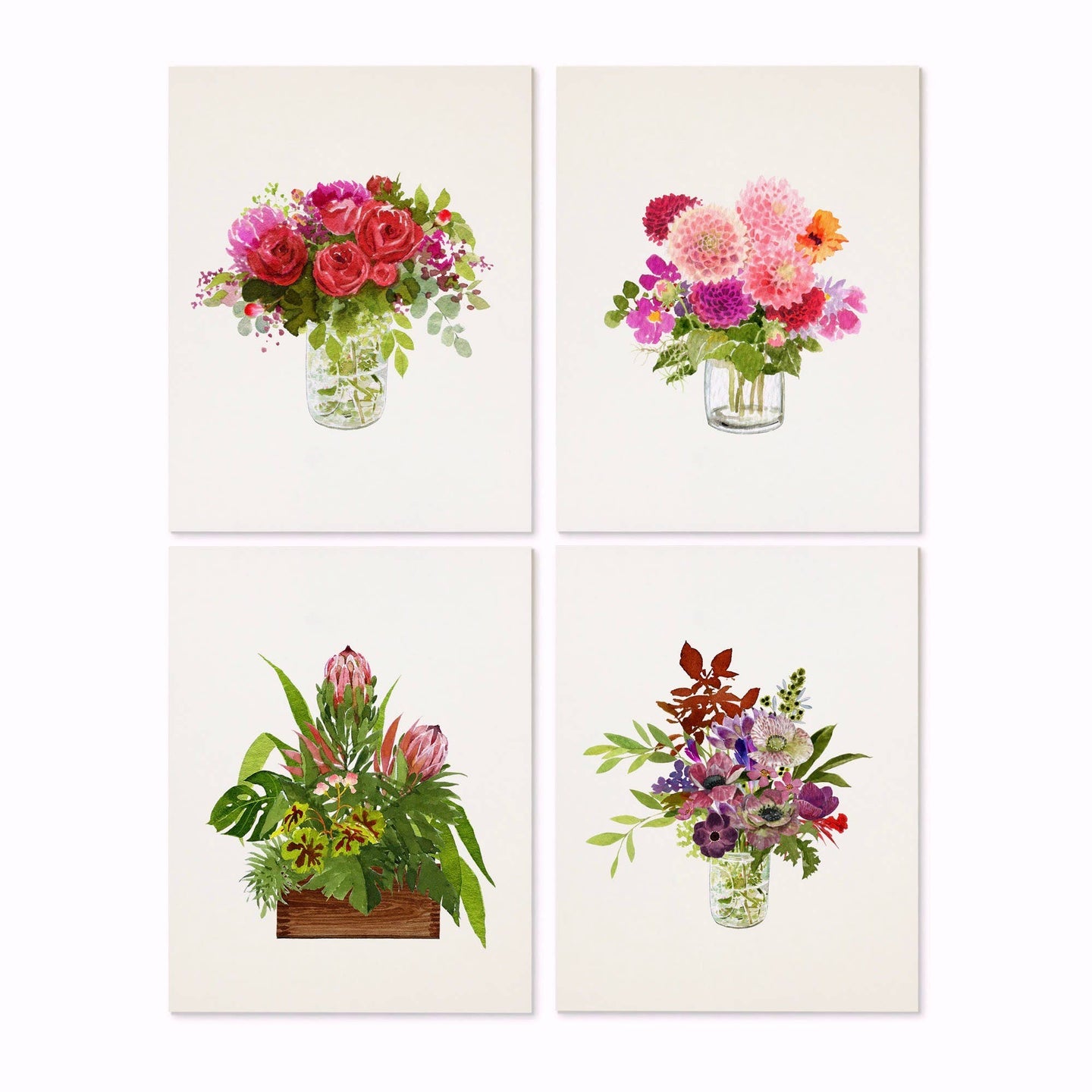 Plum Bouquets  -- Note Set - Flower themed cards, boxed