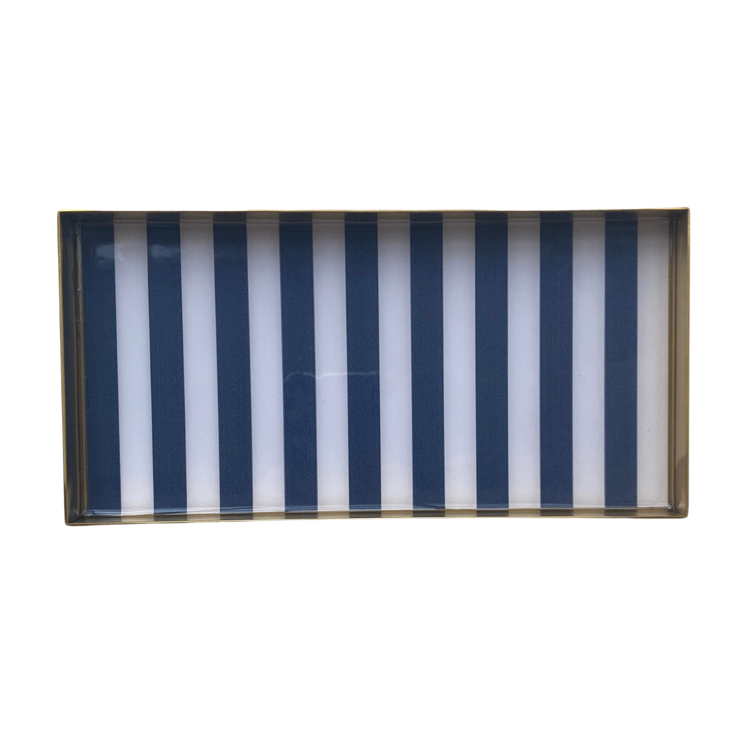 Brass Tray- Navy Stripe