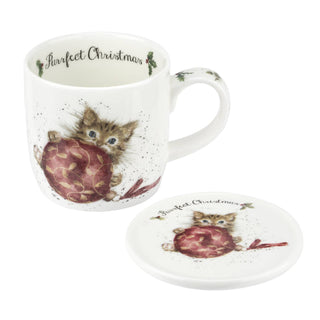 RW RW-Wrendale Designs MUG & COASTER ST PURRFECT XMAS