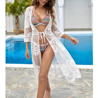 SDK066 Long beach lacy cover up dress: White